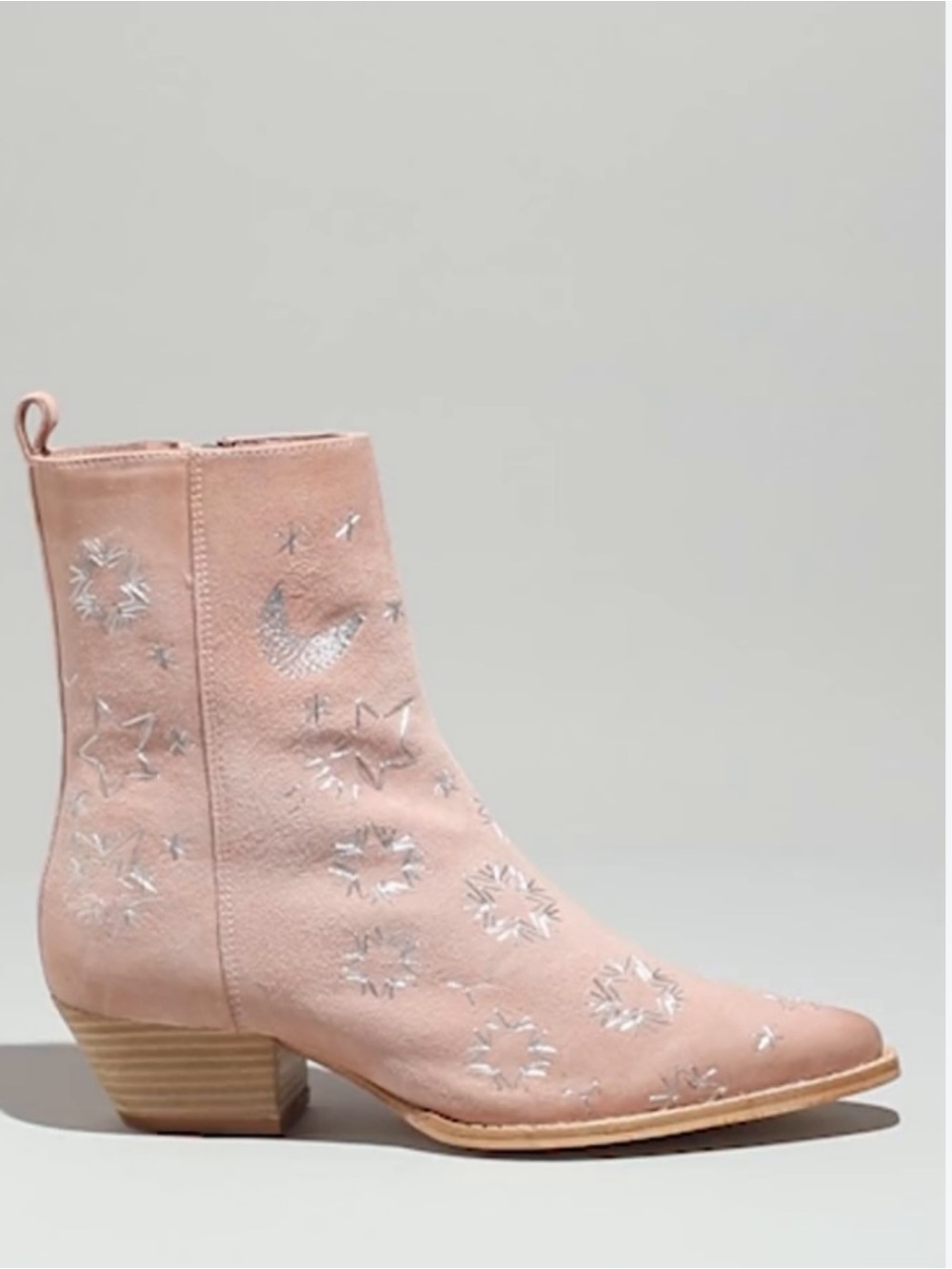 FREE PEOPLE Bowers Embroidered Booties SUEDE light pink Western boots NEW